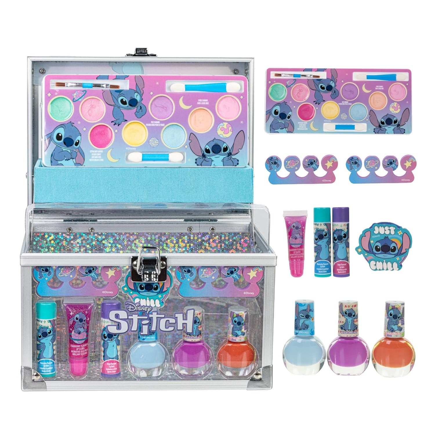 Stitch Train Case Beauty Set, Kids Makeup Kit for Girls, Real Washable Makeup Set, Play Makeup, Party Favor, Birthday, Ages 3 4 5 6 7 8 9 10 11 12 by