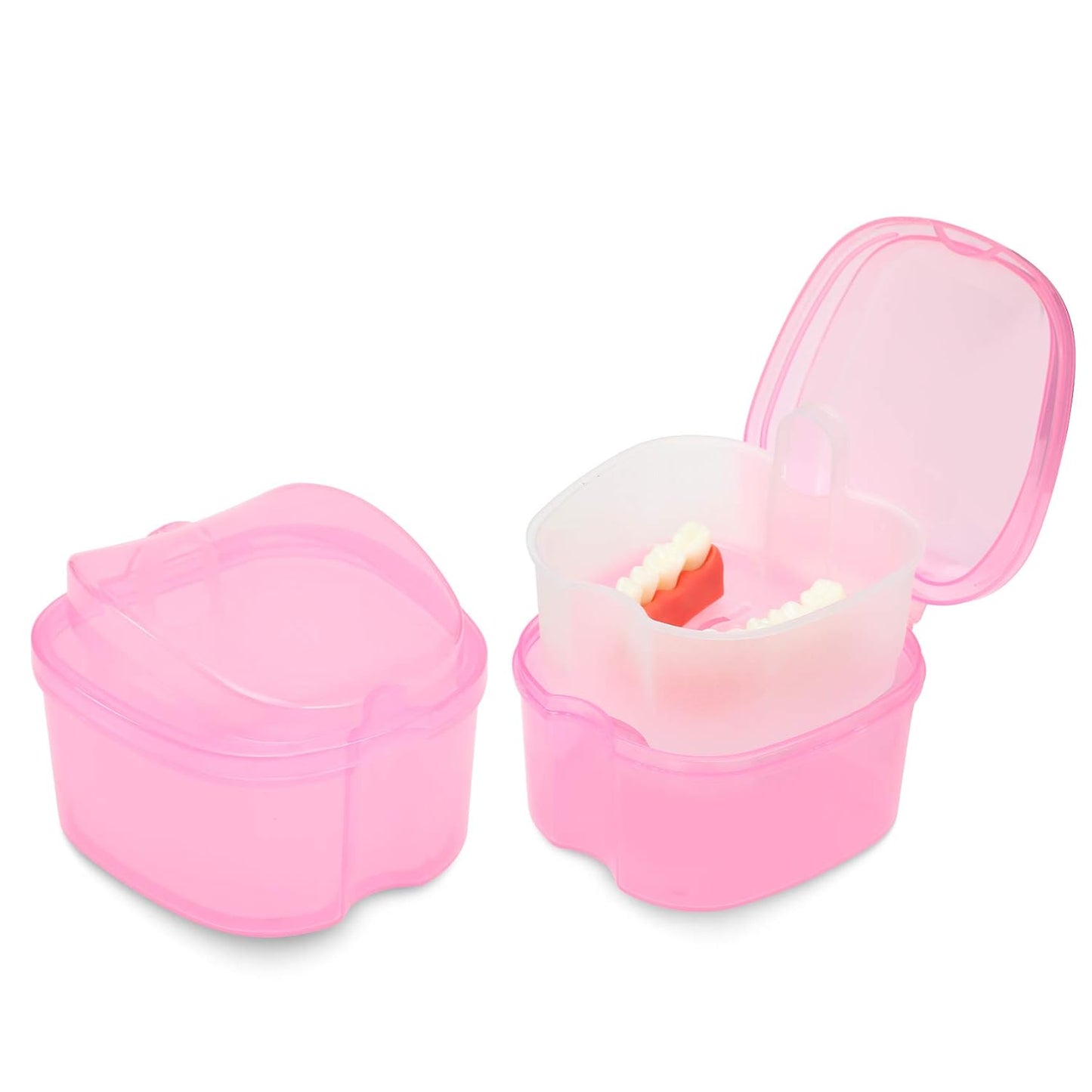 Dental Orthodontic Retainer Container Cleaning Case,Denture Bath Box Case Cup Holder, Mouthguard Storage Soaking Case - Leak Proof with Lid Waterproof - Pink…