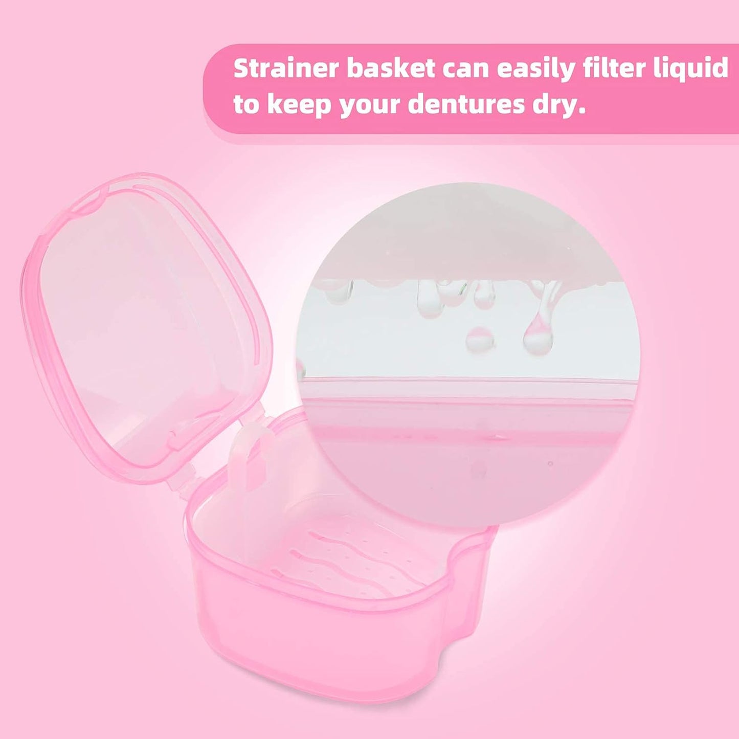 Dental Orthodontic Retainer Container Cleaning Case,Denture Bath Box Case Cup Holder, Mouthguard Storage Soaking Case - Leak Proof with Lid Waterproof - Pink…