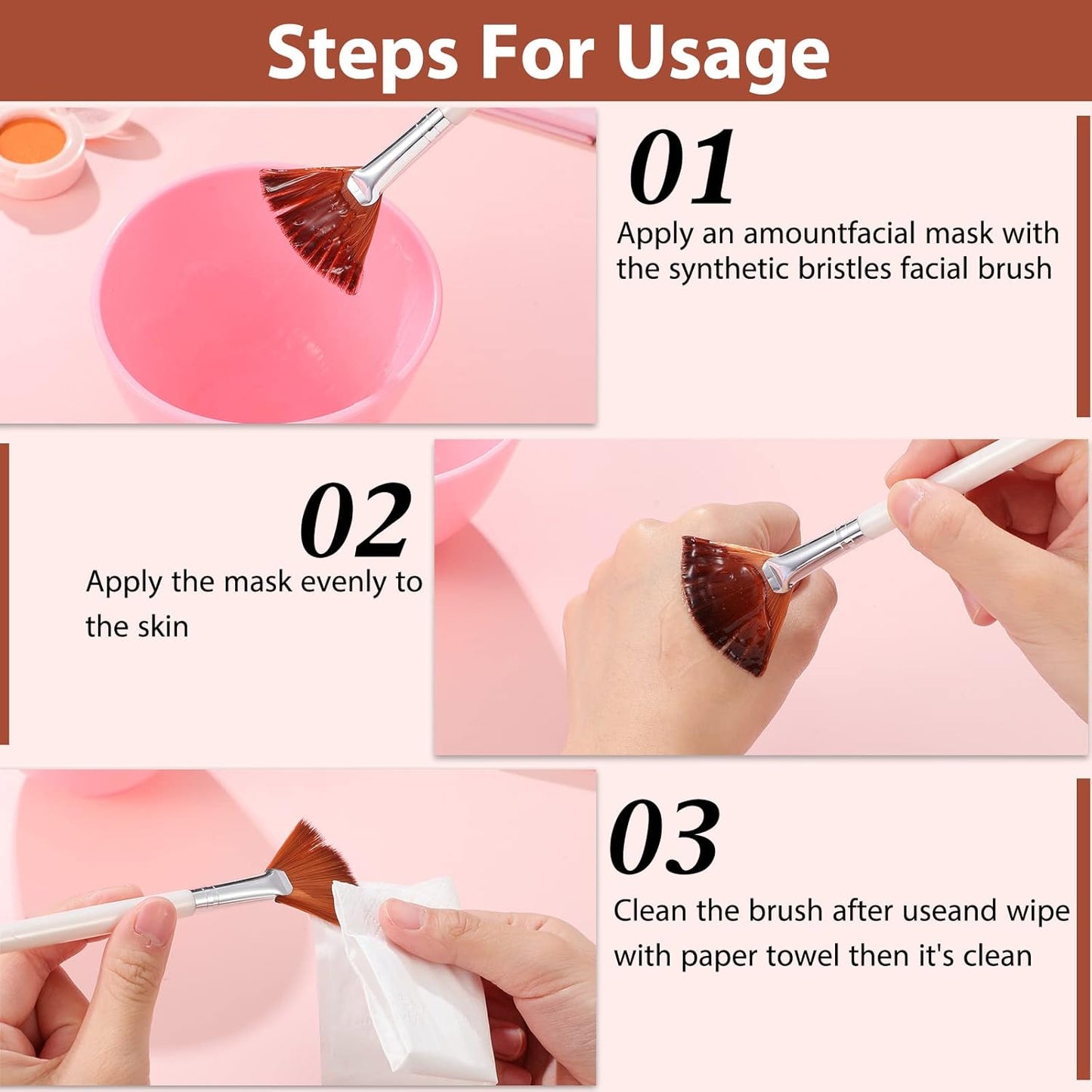 14 Pieces Fan Brushes Facial Applicator Brush Soft Fan Brushes Acid Applicator Brush Cosmetic Makeup Applicator Tools for Mud Cream (Brown)