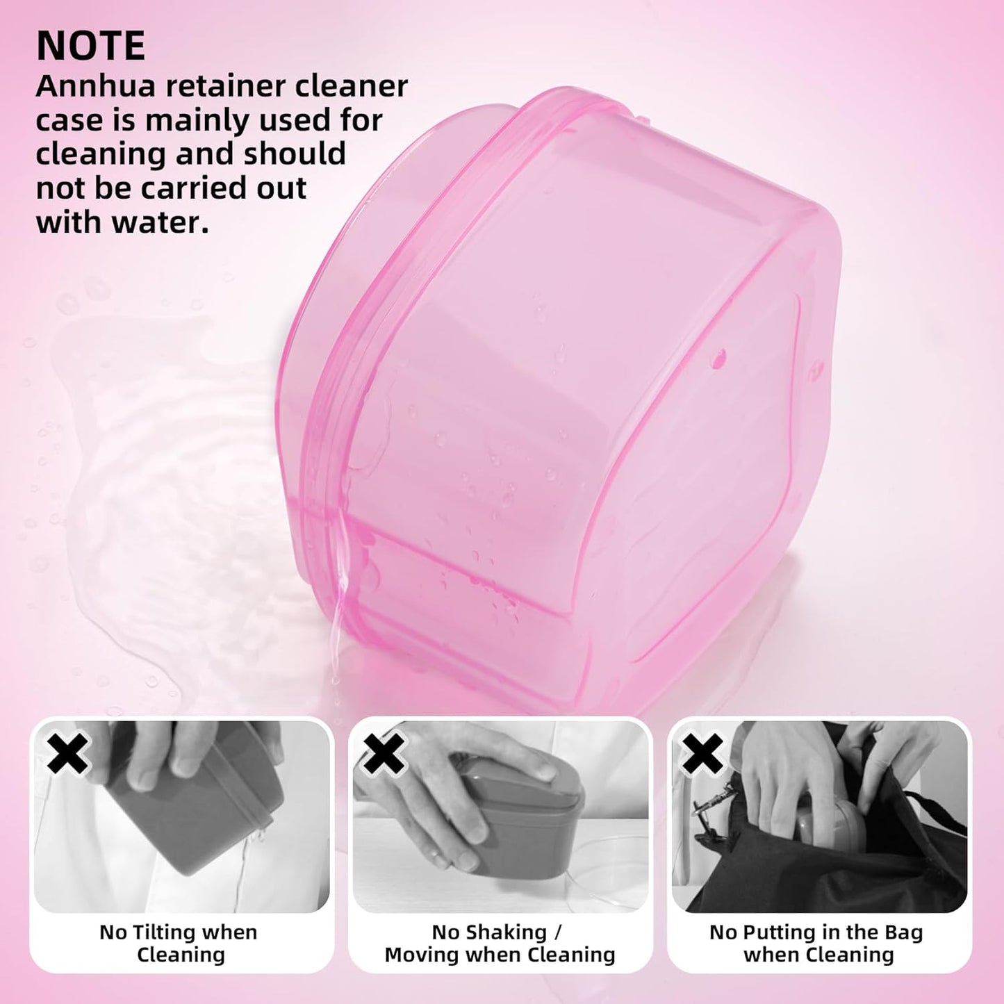Dental Orthodontic Retainer Container Cleaning Case,Denture Bath Box Case Cup Holder, Mouthguard Storage Soaking Case - Leak Proof with Lid Waterproof - Pink…