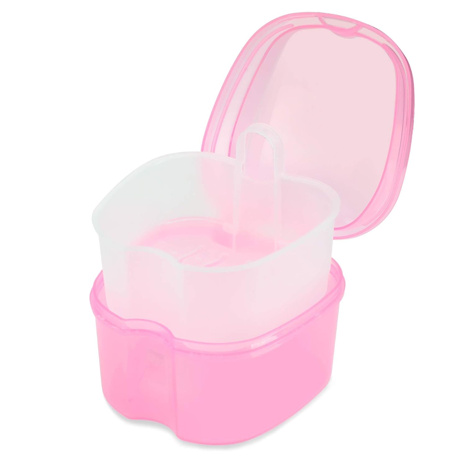 Dental Orthodontic Retainer Container Cleaning Case,Denture Bath Box Case Cup Holder, Mouthguard Storage Soaking Case - Leak Proof with Lid Waterproof - Pink…