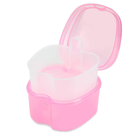 Dental Orthodontic Retainer Container Cleaning Case,Denture Bath Box Case Cup Holder, Mouthguard Storage Soaking Case - Leak Proof with Lid Waterproof - Pink…