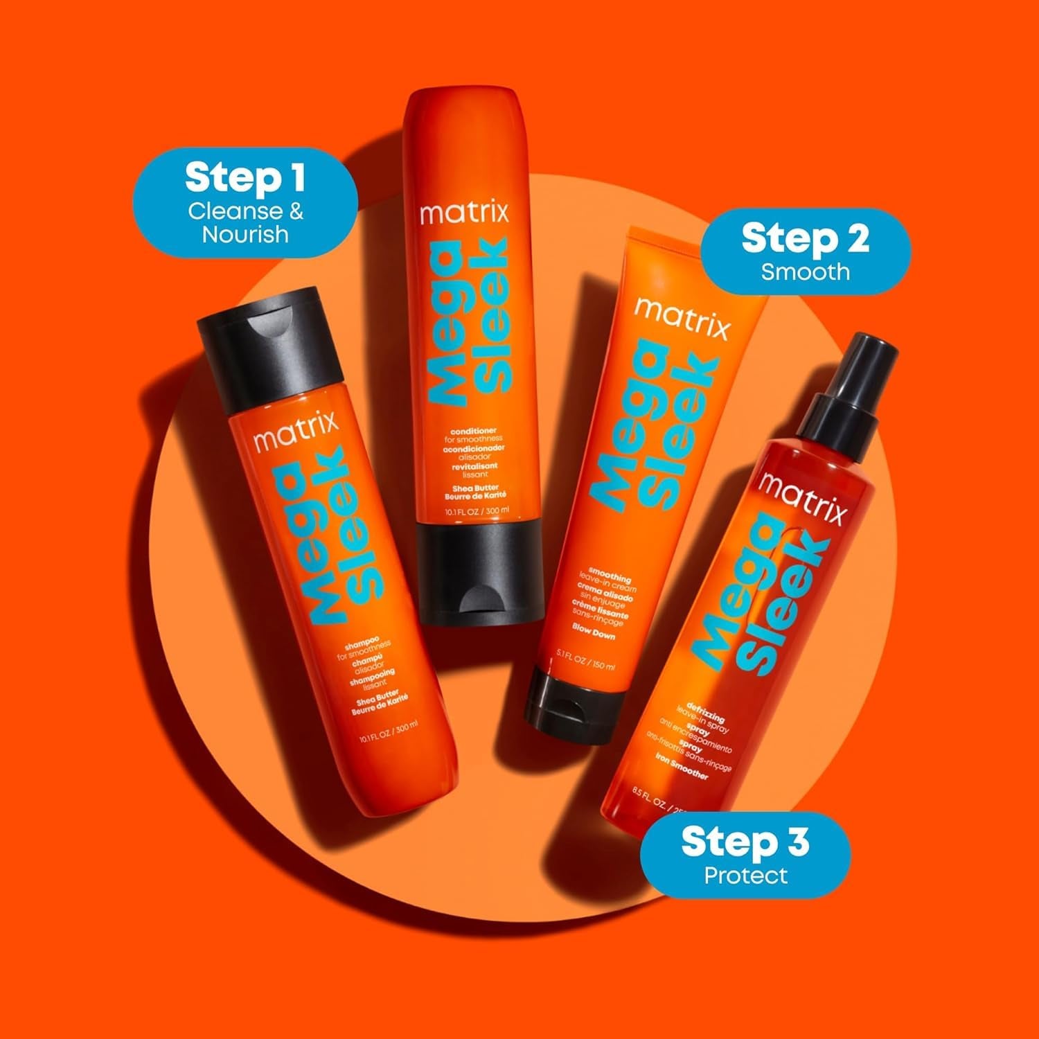 Mega Sleek Shampoo and Conditioner Set | Controls Frizz Leaving Hair Smooth & Shiny | Nourishes with Shea Butter | for Dry, Damaged Hair | Packaging May Vary