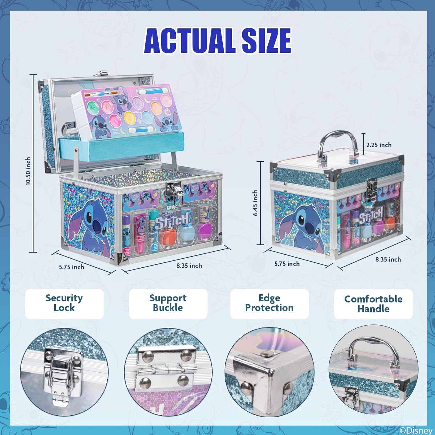Stitch Train Case Beauty Set, Kids Makeup Kit for Girls, Real Washable Makeup Set, Play Makeup, Party Favor, Birthday, Ages 3 4 5 6 7 8 9 10 11 12 by