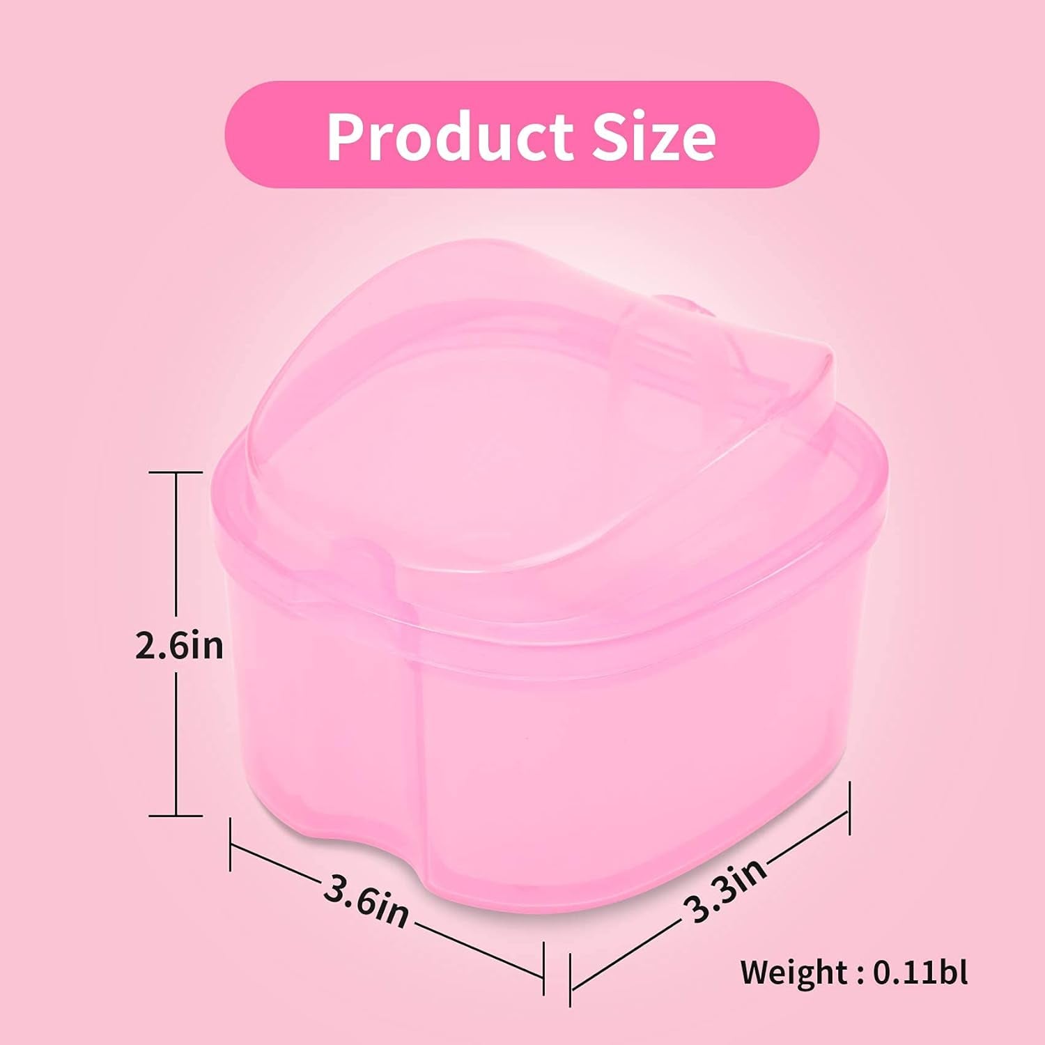 Dental Orthodontic Retainer Container Cleaning Case,Denture Bath Box Case Cup Holder, Mouthguard Storage Soaking Case - Leak Proof with Lid Waterproof - Pink…